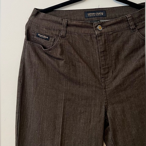 Simon Chang Stretchy Denim Bell Bottom Pants with Ribbed Detail - Picture 5 of 5